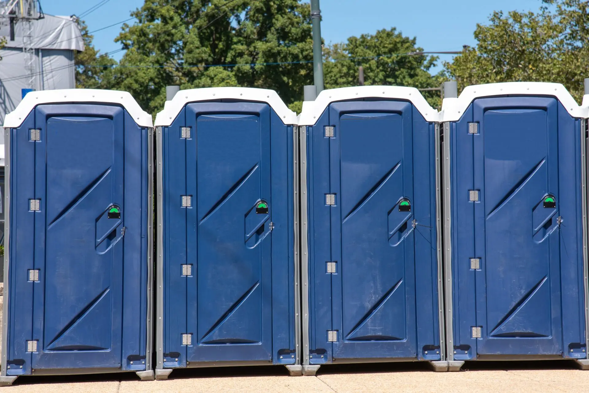 public toilets on road blue plastic mobile